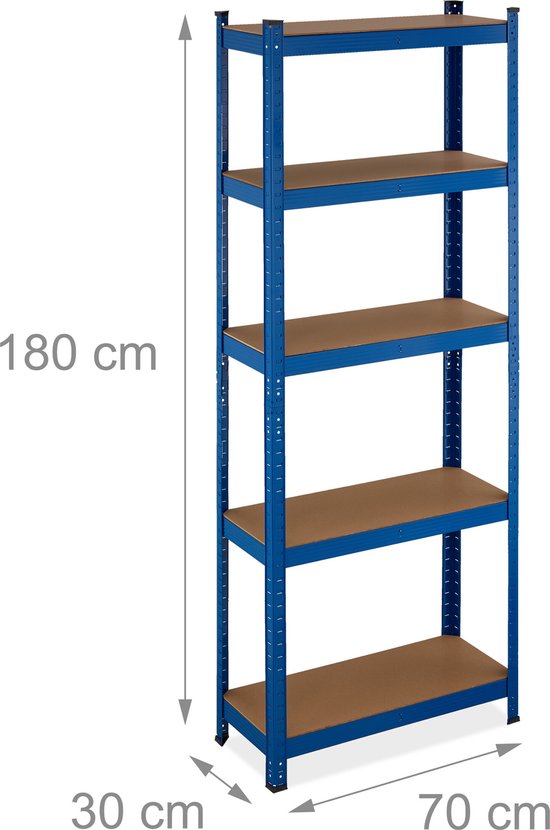 Relaxdays Stalen Stellingkast - 500 Kg - Stellingrek 5 Planken Metalen Opbergrek Kelder