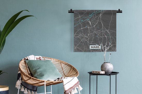 Wandkleed - Wanddoek - Blauw – Duitsland – Plattegrond – Stadskaart – Kaart – Marl - 60x60 cm - Wandtapijt