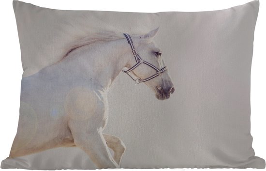 Buitenkussens - Tuin - Wit paard dat voor een lichte achtergrond galoppeert - 50x30 cm