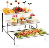 3-traps dienblad voor feestaccessoires, 30 x 17 cm serveerschaal voor het serveren van gerechten, witte herbruikbare dienbladen met zwarte fruitschaal voor groenten, fruit, koekjes, desserts
