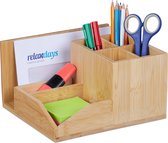 Boîte à crayons en bambou Relaxdays - 7 compartiments - organiseur de bureau - organiseur de stylos - lettres