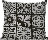 Sierkussen Buiten - Patronen - Zwart - Wit - Bloemen - Abstract - 60x60 cm - Weerbestendig