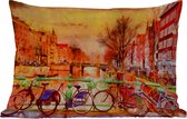 Buitenkussens - Tuin - Schilderij - Fiets - Amsterdam - Gracht - Olieverf - 50x30 cm