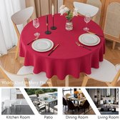Vuilafstotend rond tafelkleed rode wijn 120 cm, waterdicht polyester tafelkleed met kleine golfrand voor tafel, eten, restaurant