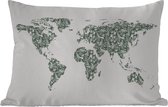 Buitenkussens - Tuin - Wereldkaart van grijze tropische bladeren - 50x30 cm