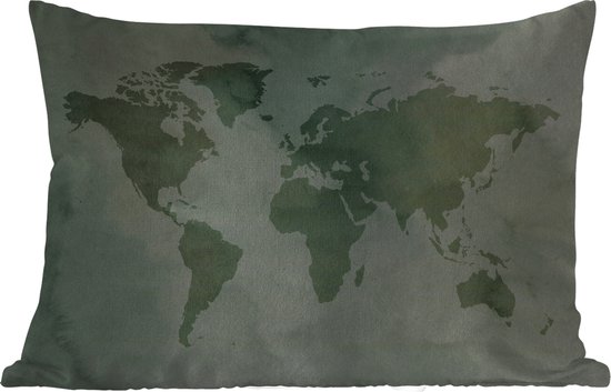 Buitenkussens - Tuin - Donkere wereldkaart overdekt met grijze wereldverf - 60x40 cm