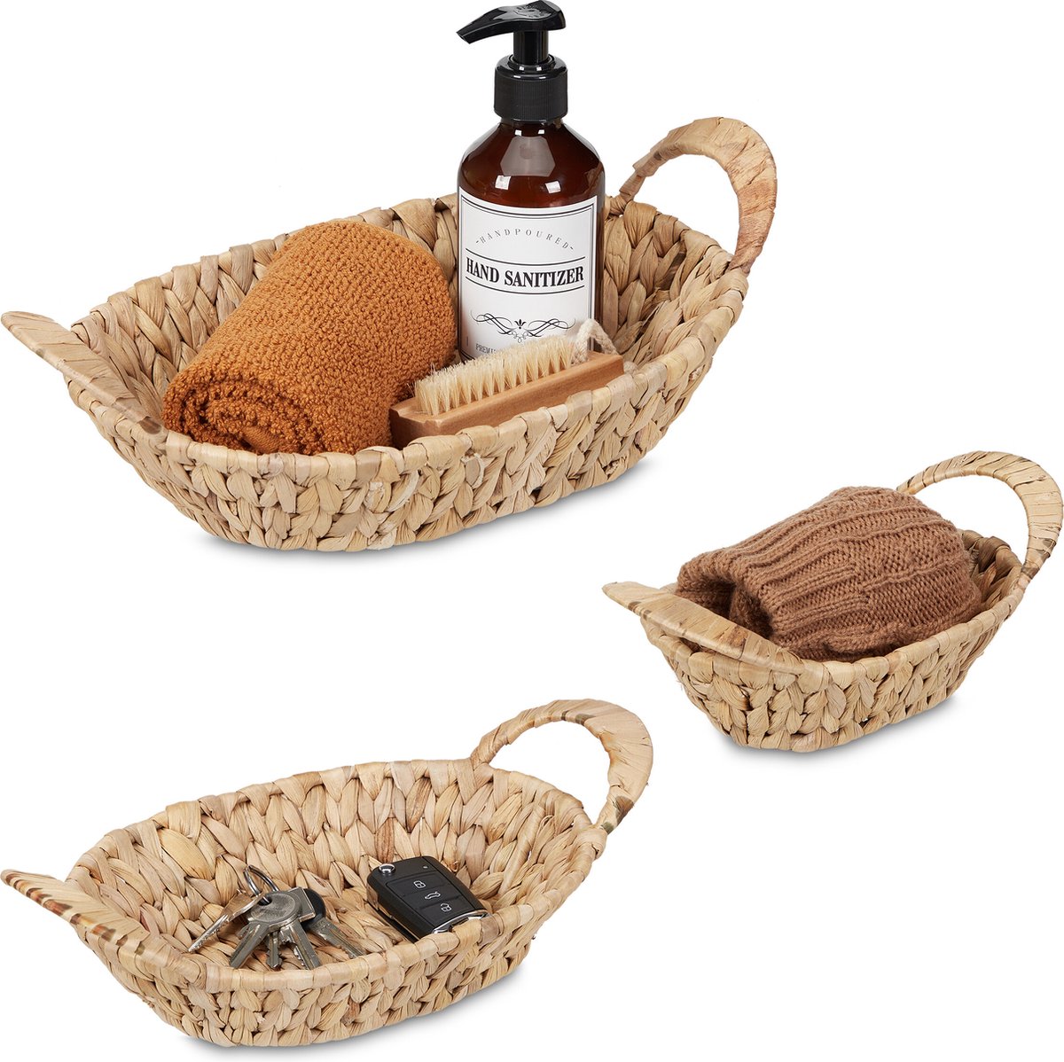 Set van 3 opbergmanden - waterhyacint - decoratief - veelzijdig