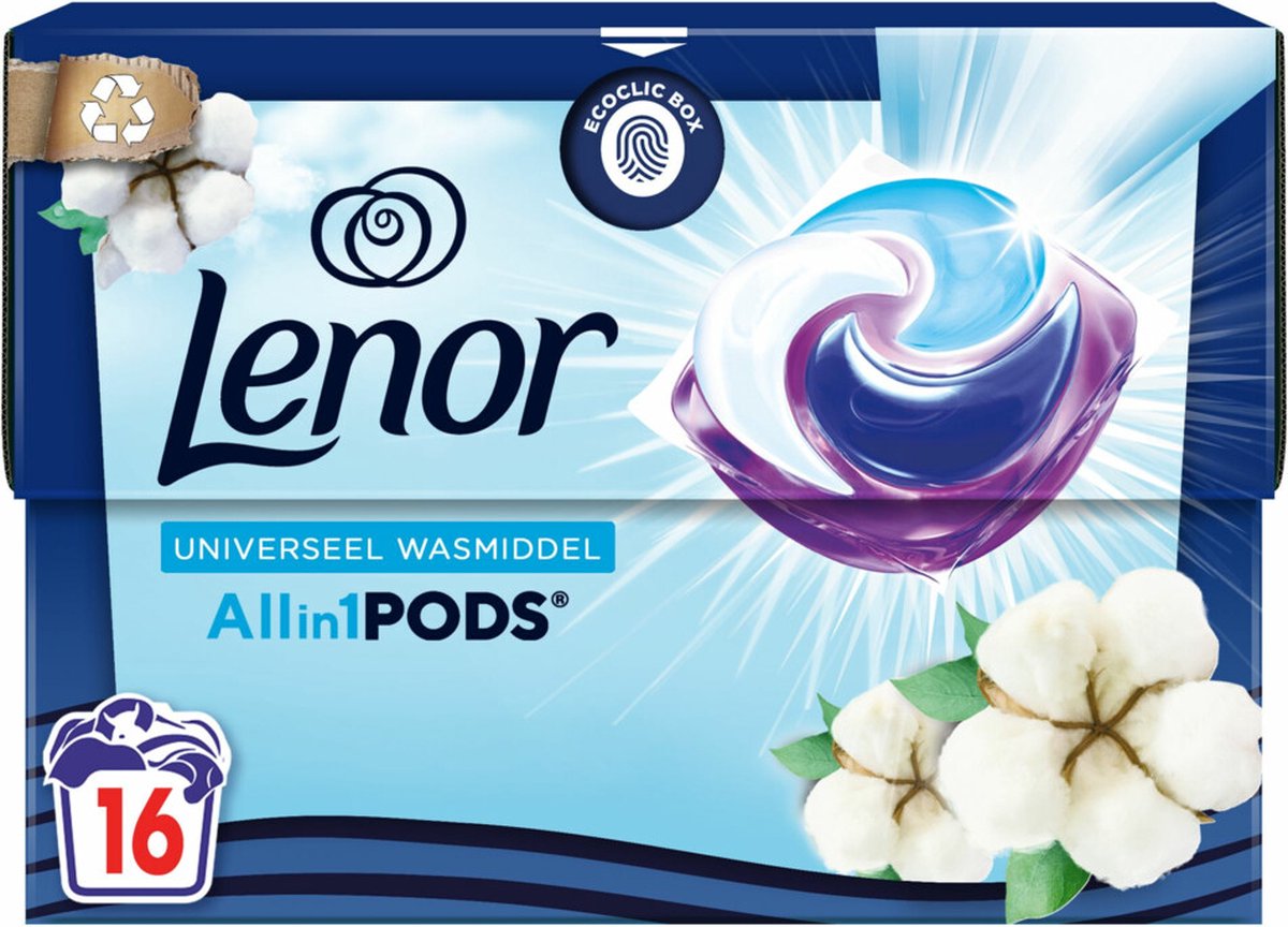 Goedkoopste Lenor Wasmiddel All-in-1 Pods Katoen Fris 16 stuks