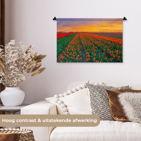 Tapisserie Paysages Nederland - Champs de tulipes en Holland méridionale Tapisserie en coton 60x40 cm - Tapisserie avec photo