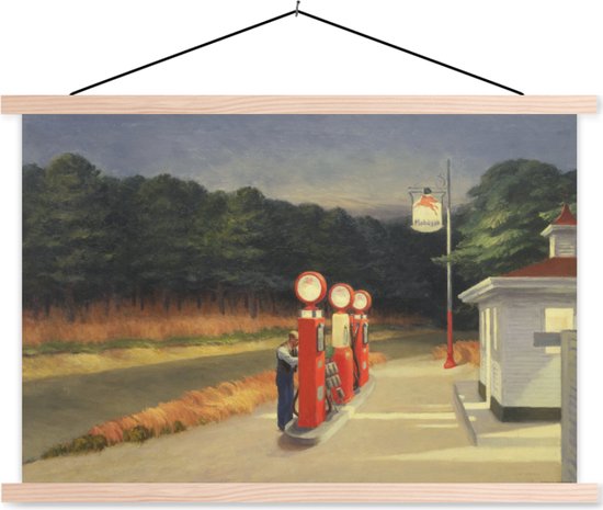 Posterhanger incl. Poster - Schoolplaat - Benzine - Edward Hopper - 150x100 cm - Blanke latten
