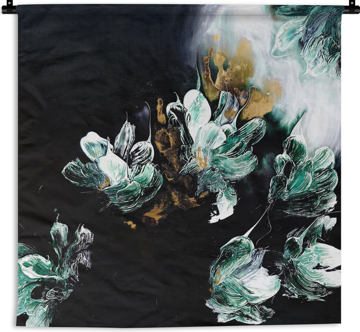 Wandkleed - Wanddoek - Schilderen - Verf - Zwart - Blauw - 180x180 cm - Wandtapijt
