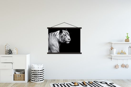 Posterhanger incl. Poster 120x90 cm - Schoolplaat - Tijger - Wilde dieren - Licht - Textielposter - Zwarte latten