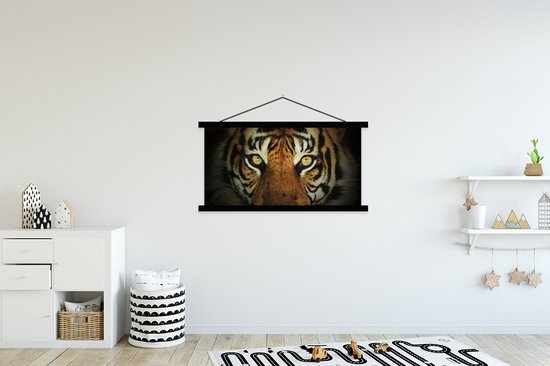 Porte-affiche avec affiche - Affiche scolaire - Tigre - Lumière - Yeux - 150x75 cm - Lattes noires