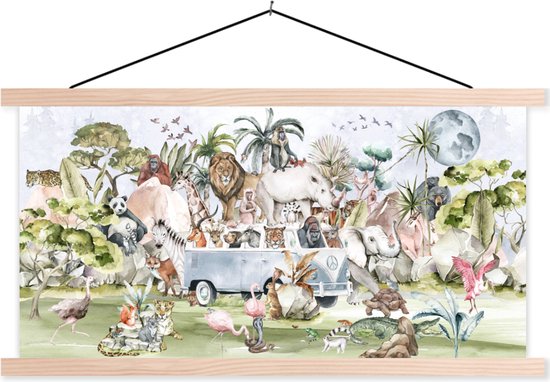Schoolplaat safari - Schoolplaat kinderen - Jungle - Bus - Dieren - Kinderen - Planten - Decoratie kinderkamers - 60x30 cm