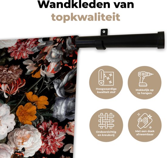 Wandkleed - Wanddoek - Lippen - Bloemen - Verf - Oranje - Kunst - Abstract - Oude meesters - 120x120 cm - Wandtapijt