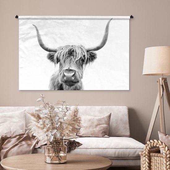 Tapisserie - Tapisserie - Highlander écossais - Taureau - Zwart - Wit - 120x80 cm - Tapisserie