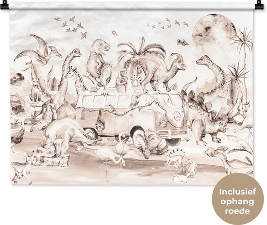 Fotobehang Blije Dinosaurussen voor de Vulkaan