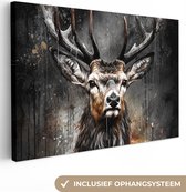 Tableau toile 140x90 cm - Cerf noir - Accessoires décoration chambre - Peintures salon tête de cerf - Décoration murale tête d'animal chambre - Décoration murale cuisine - Toile murale intérieur - Décoration maison