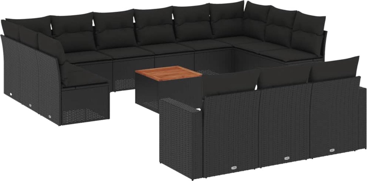 vidaXL 14-delige - Loungeset - met - kussens - poly - rattan - zwart