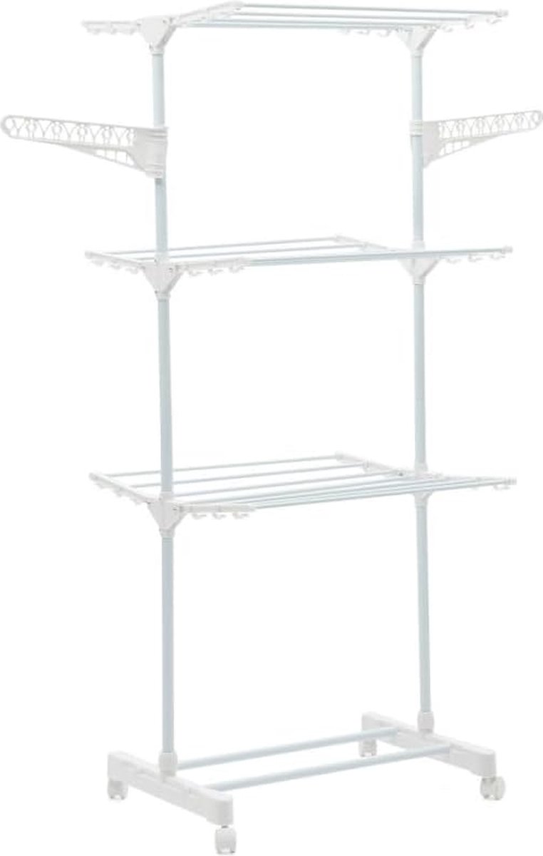 Goedkoopste Wasdroger, roestvrij staal, wit, 3 niveaus, opvouwbaar, hoogte 145 cm