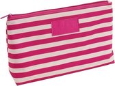 Toilettas/make-up tas gestreept roze/beige 28 cm voor dames - Reis toilettassen/etui - Handbagage