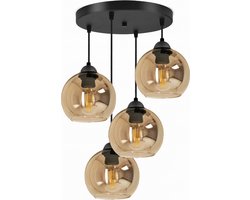 Hanglamp Industrieel voor Eetkamer, Slaapkamer, Woonkamer - Glass Serie - Bollamp 4-lichts excl. lichtbron - Amber - 4 Bol