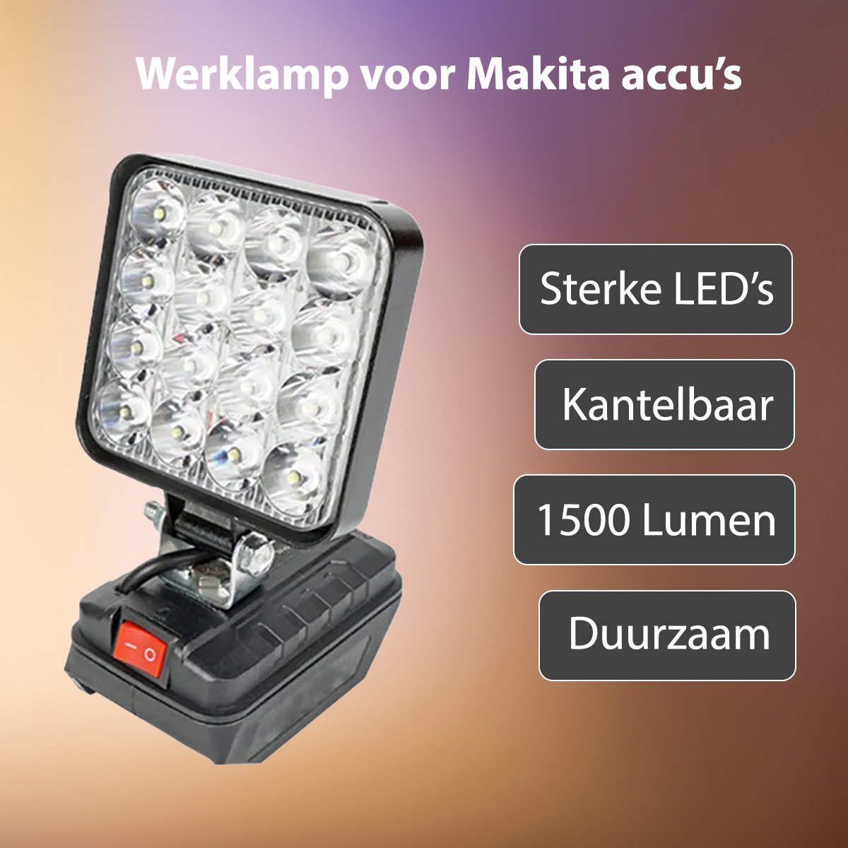 Snuffelvoordeel Krachtige LED-lamp voor Makita Accu Ideaal voor Werk Bouw en Klussen Draagbare Schijnwerper voor Makita Accu Bouw- en Doe-Het-Zelf Hoogwaardige kwaliteit LED Bouwlamp Geschikt voor Buitengebruik Duurzaam Compact Makita Accessoires