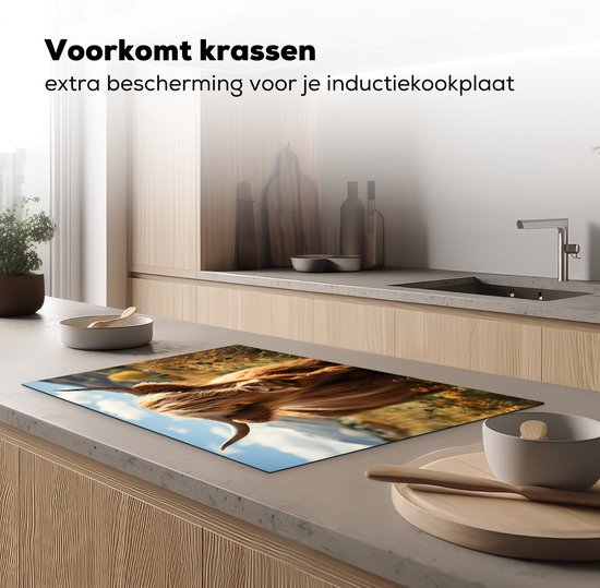 KitchenYeah® Inductie beschermer 81x52 cm - Schotse hooglander - Dier - Natuur - Kookplaataccessoires - Afdekplaat voor kookplaat - Inductiebeschermer - Inductiemat - Inductieplaat mat