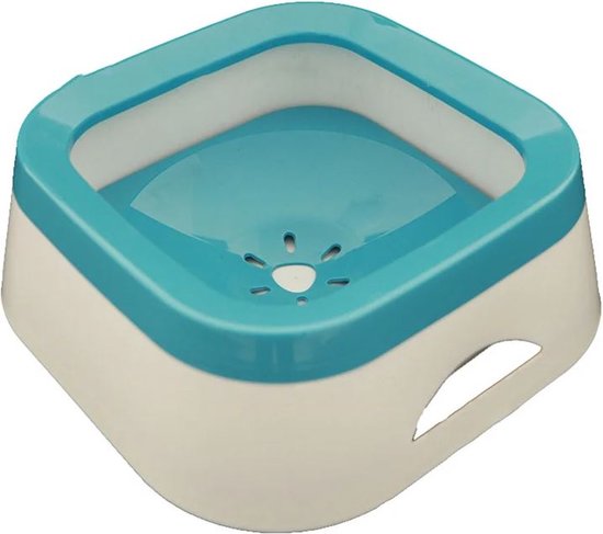 Drinkbak - Waterbak - Anti lek - Anti Knoei - Onderweg - Anti Slobberen - Honden - Katten - Huisdieren - wit/blauw 17 x 8 cm