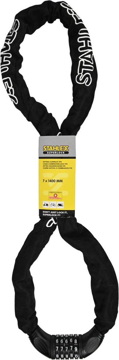 Stahlex Ketting cijferslot - 7 mm schakels - 140 cm - zwart - 4-cijferige code van Stahlex — afbeelding 5
