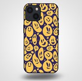 Smartphonica Telefoonhoesje voor iPhone 13 Mini met smiley opdruk - TPU backcover case emoji design - Paars Geel / Back Cover geschikt voor Apple iPhone 13 Mini