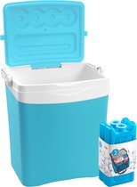 Koelbox met koelelementen - 25 liter - kunststof - blauw - 39 x 29 x 42 cm