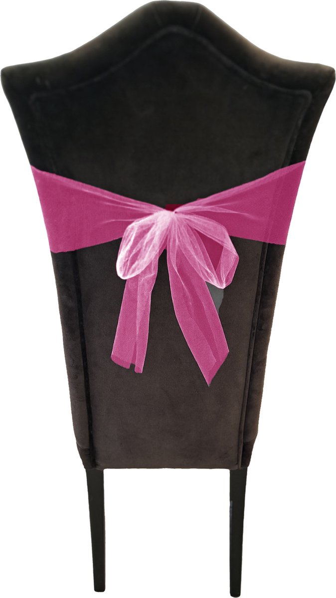 Tule stof op rol - 2x - fuchsia roze - 30cm x 9meter - Organza/mesh decoratie stoffen