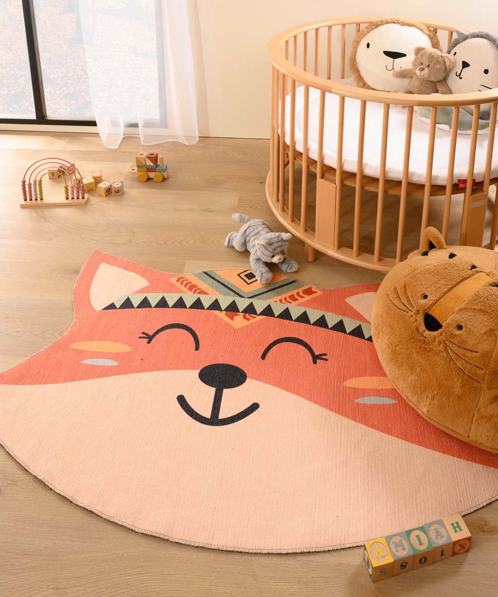 Vloerkleed vos kinderkamer - Wasbaar terra 50x80 cm