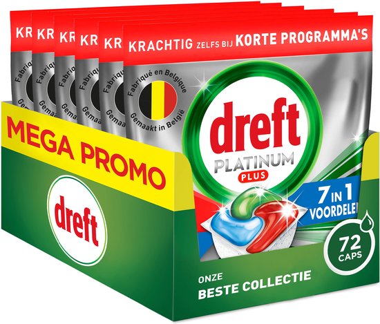 Dreft Platinum Plus All In One - Vaatwastabletten - Deep Clean Fresh Herbal Breeze - 72 Capsules - Dreft