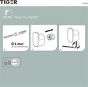 Installatie-instructies voor een Tiger Carv product met een boordiameter van 6 mm, inclusief schroeven en pluggen.