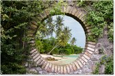 Tuinposter - Palmboom - Strand - Tropical - Doorkijk - Schuttingposter - 180x120 cm - Tuinposter doorkijk - Tuindoek - Buitenposter