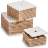 Zeller - Storage Box, 3pcs set, wood, white/natural