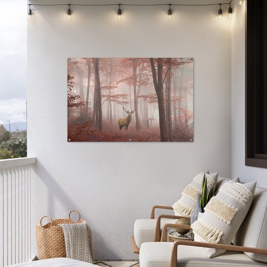 Affiche de jardin Cerf - Forêt - Rouge - Automne - 120x80 cm - Jardin