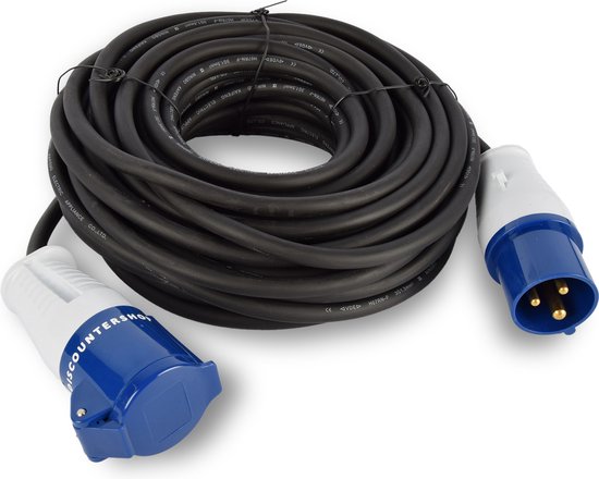 CEE Verlengkabel 5 Polige Stekker / 20m 5X 16A 400V 3 Fasen 2,5 Mm IP44 Zwart 753148173