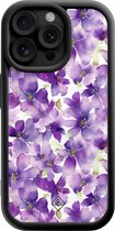 Casimoda® hoesje - Geschikt voor iPhone 15 Pro Max - Floral Violet - Effen telefoonhoesje met lensbescherming - TPU - Backcover - Paars