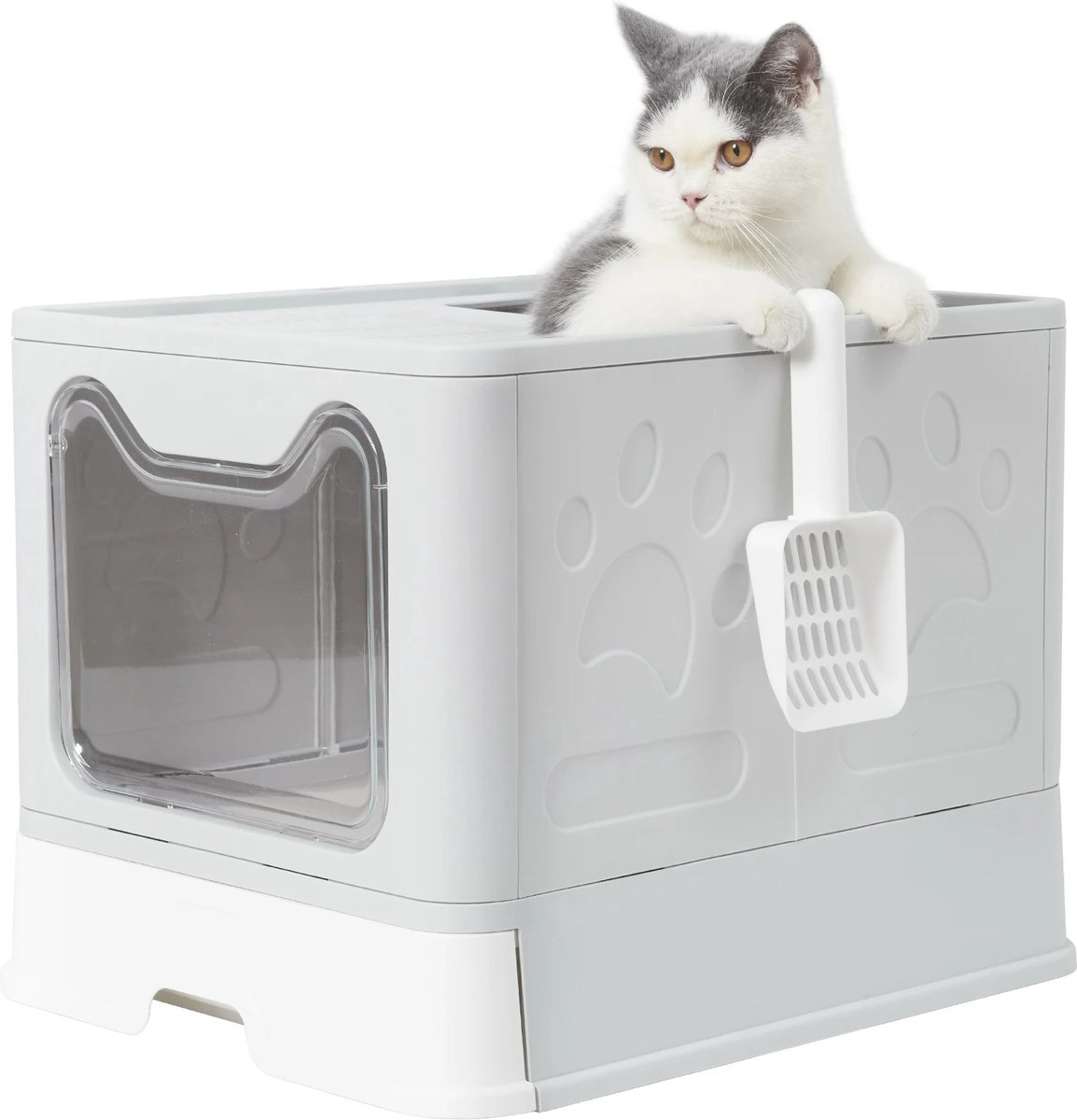 Mima® Kattenbak- Opvouwbaar- Kattenbak voor Reizen- Kattenbakken-Kattentoilet- Wit/Grijs- Met Schep