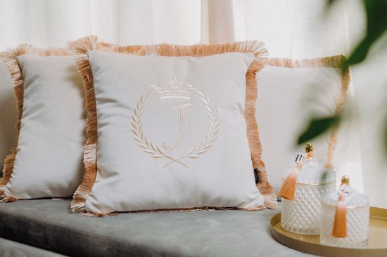 Embroidered pillow / personalised pillow / monogram pillow / decorative cushion 40x 40 beige velvet letter J