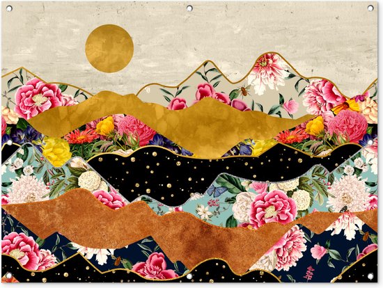 Affiche jardin - Toile Posters de jardin extérieur - Goud - Fleurs - Imprimé - Abstrait - Paysage - Motifs - 120x90 cm - Jardin