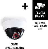 Dummy Beveiligingscamera Pack + Pictogram "Cameratoezicht" in aluminium | Waterdichte behuizing voor gebruik buitenshuis | Incl. AA batterijen