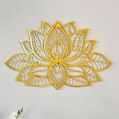 Colorfullworlds - 3D Metalen Mandala Wanddecoratie - Muurdecoratie - Lotusbloem Wanddecoratie - Housewarming Cadeau - Metalen Wandbord -  Goud - 67x43 CM