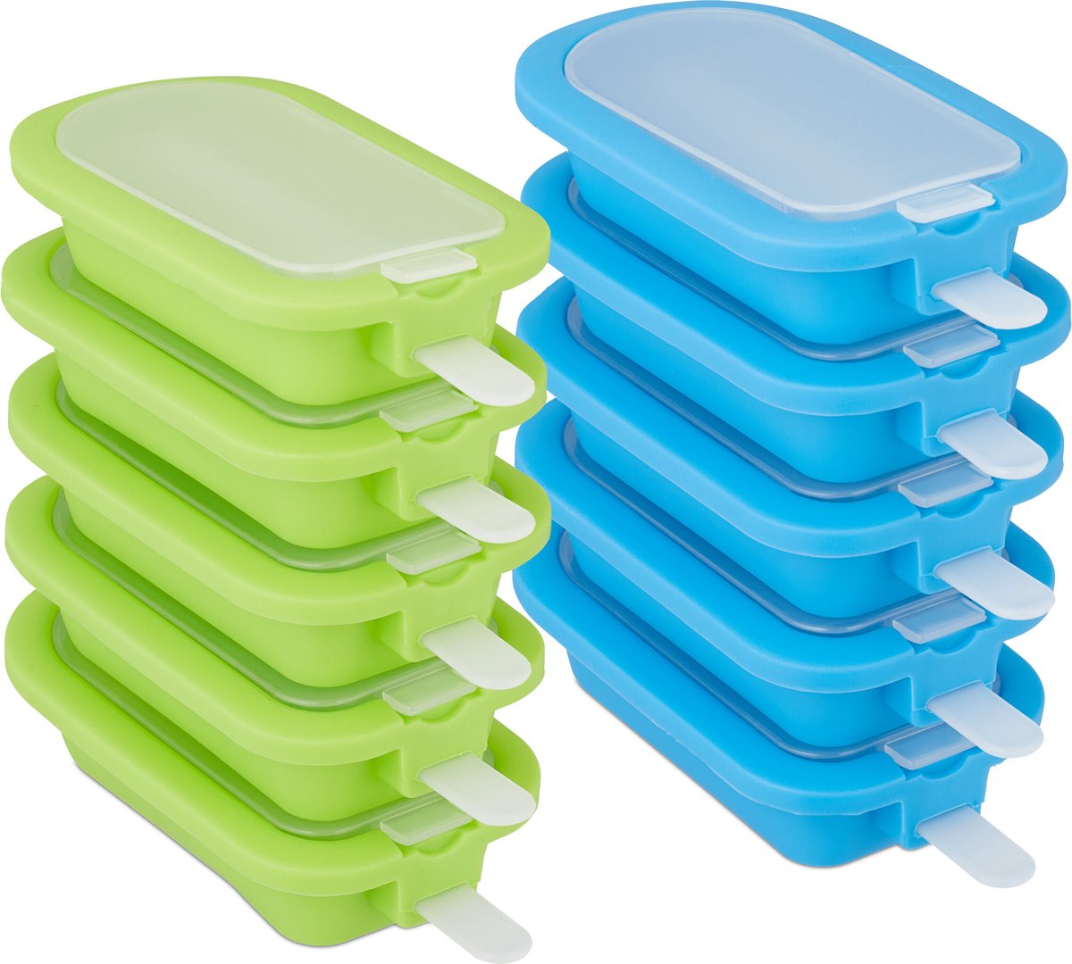 ijsvormpjes siliconen - set van 10 - voor ijslolly's - waterijs - roomijs - BPA-vrij - met deksel
