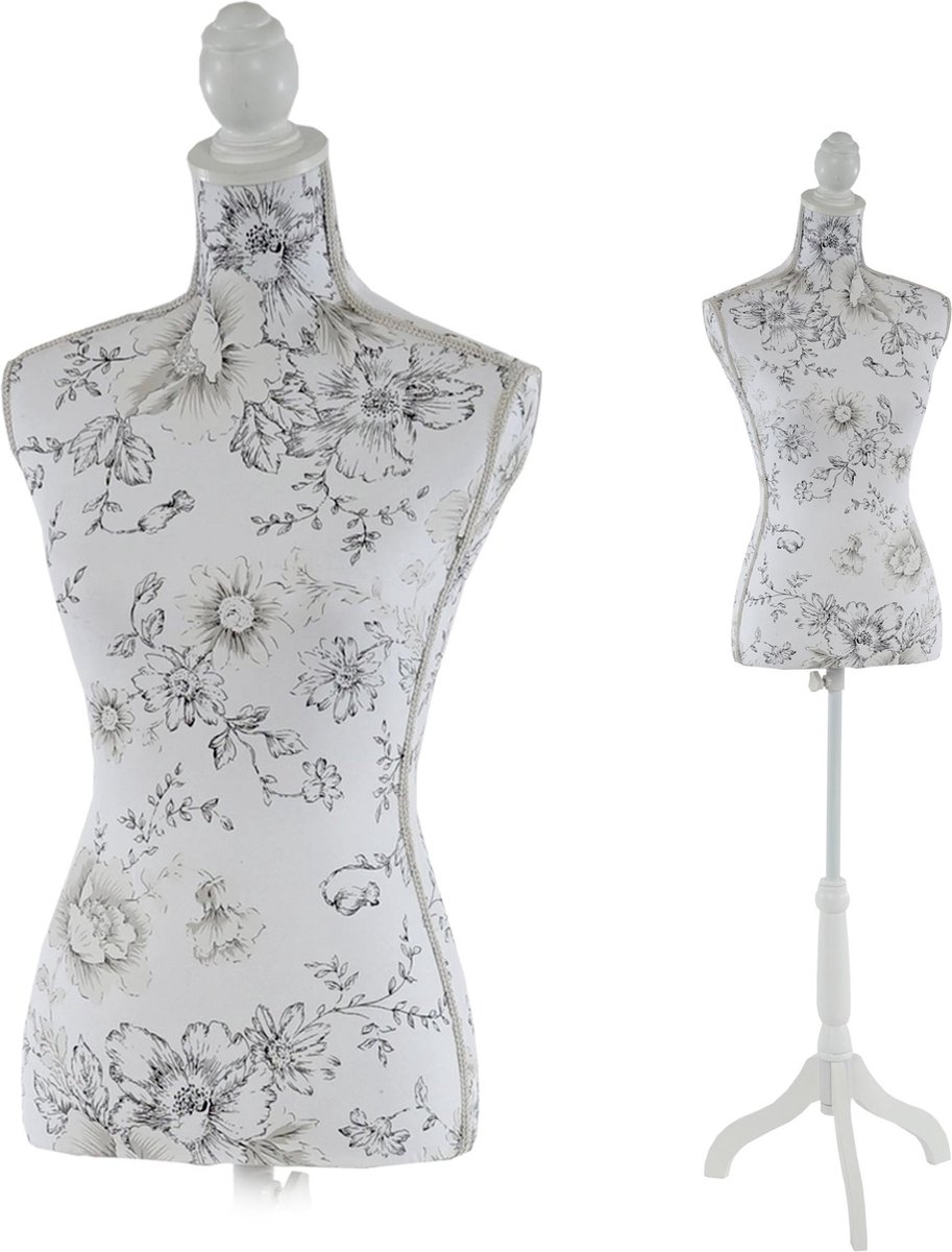 Cosmo Casa Schneiderpuppe - Etalagepop Torso vrouwelijk- Glasvezel - Wit met Bloemen
