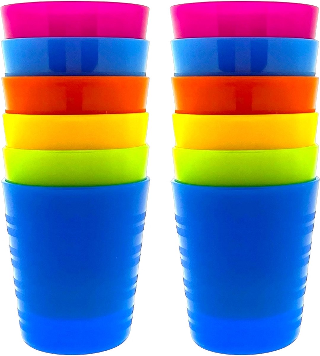 12 x Kunststof onbreekbare drinkbekers - BPA-vrij - 6 kleuren - 240 ml