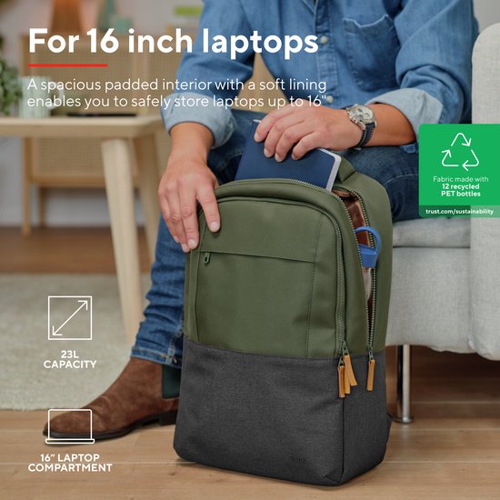 Trust Lisboa 16″ Laptop Rugzak – Laptop Backpack – 16 Inch – Groen